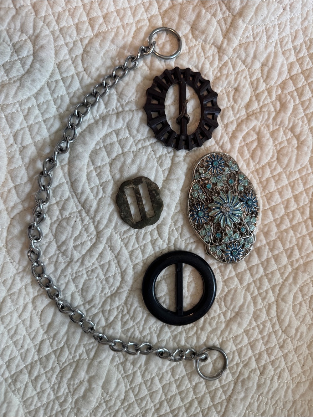 Vintage Mixed Belt Accents in Silver, Black & Turquoise Floral